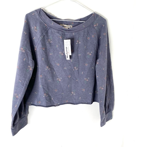Wallflower Tops - Wallflower Blue Floral Spring Cropped Sweatshirt NWT